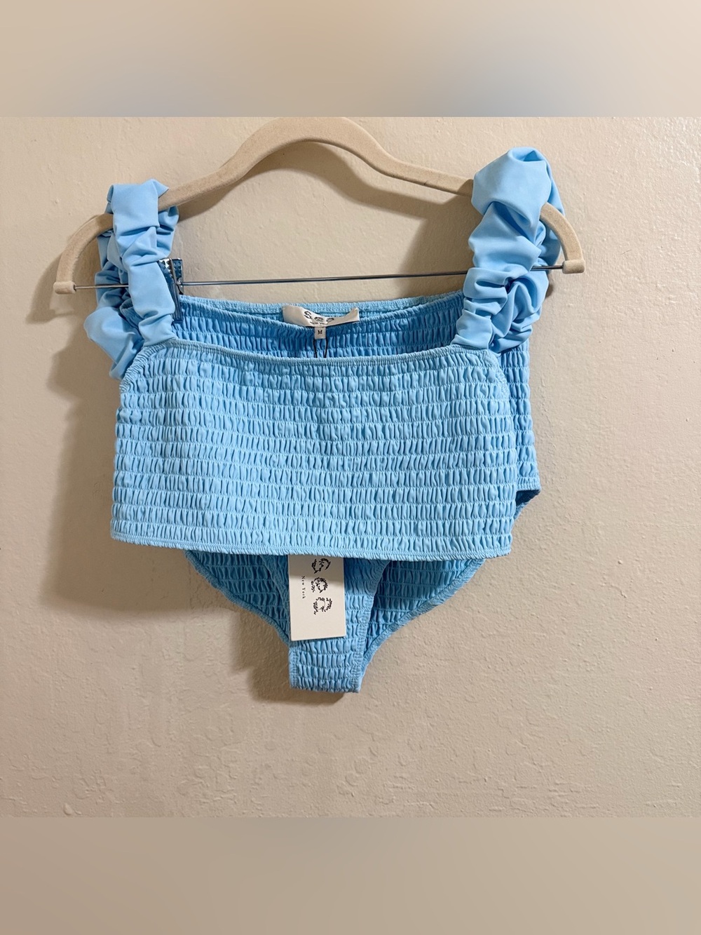 SEA New York Amabel Smocked Bikini Set NWT M Ice Blue Ruffle High Waist Luxury - Picture 3 of 14